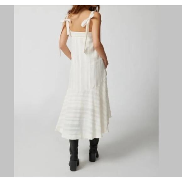 En Saison Laurent Midi Dress Cream Textured High Low Sleeveless Women's Large - Picture 5 of 16